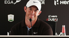 DUBAI, UNITED ARAB EMIRATES - JANUARY 25: Rory McIlroy of Northern Ireland looks on in a press conference prior to the Hero Dubai Desert Classic at Emirates Golf Club on January 25, 2023 in Dubai, United Arab Emirates. (Photo by Warren Little/Getty Images)
