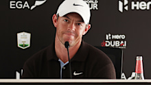 DUBAI, UNITED ARAB EMIRATES - JANUARY 25: Rory McIlroy of Northern Ireland looks on in a press conference prior to the Hero Dubai Desert Classic at Emirates Golf Club on January 25, 2023 in Dubai, United Arab Emirates. (Photo by Warren Little/Getty Images)