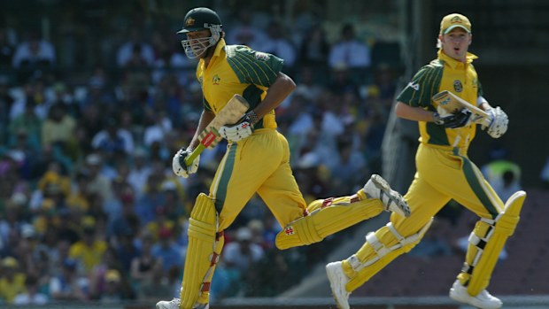 Andrew Symonds and Michael Clarke bat together for Australia. 