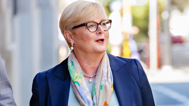 Liberal senator Linda Reynolds arrives at the David Malcolm Justice Centre in Perth, Tuesday, March 5, 2024. Ms Reynolds is meeting with Brittany Higgins and her partner David Sharaz for mediation talks as part of an ongoing defamation matter. (AAP Image/Richard Wainwright) NO ARCHIVING
