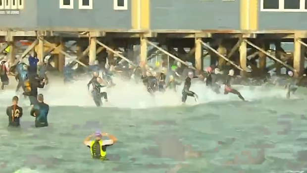Competitors at the start of the 2024 Busselton Ironman.