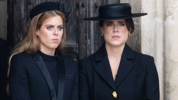 LONDON, ENGLAND - SEPTEMBER 19:  Princess Beatrice of York and Princess Eugenie of York during the State Funeral of Queen Elizabeth II at Westminster Abbey on September 19, 2022 in London, England.  Elizabeth Alexandra Mary Windsor was born in Bruton Street, Mayfair, London on 21 April 1926. She married Prince Philip in 1947 and ascended the throne of the United Kingdom and Commonwealth on 6 February 1952 after the death of her Father, King George VI. Queen Elizabeth II died at Balmoral Castle i