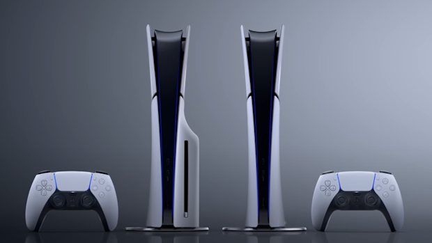 9PR: Image of PlayStation 5 Slim and PlayStation 5 Slim Digital Edition with DualSense Wireless Controllers