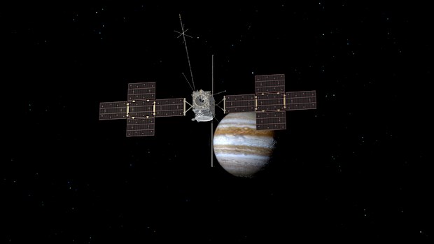 This image provided by the European Space Agency depicts the Jupiter Icy Moons Explorer, Juice, spacecraft orbiting the gas giant.