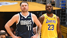 Luka Doncic of the Dallas Mavericks and LeBron James of the Los Angeles Lakers.