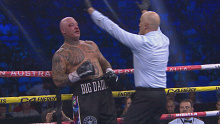 Lucas Browne is stopped by Hemi Ahio in the first round. 