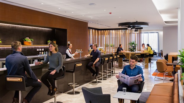 The Qantas domestic business lounge in Perth. 