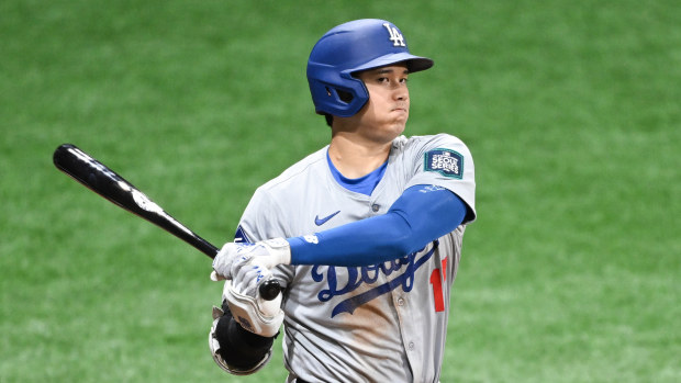 Shohei Ohtani #17 of Los Angeles Dodgers reacts when batting during the 2024 Seoul Series game between Los Angeles Dodgers and San Diego Padres at Gocheok Sky Dome on March 20, 2024 in Seoul, South Korea. (Photo by Gene Wang/Getty Images)