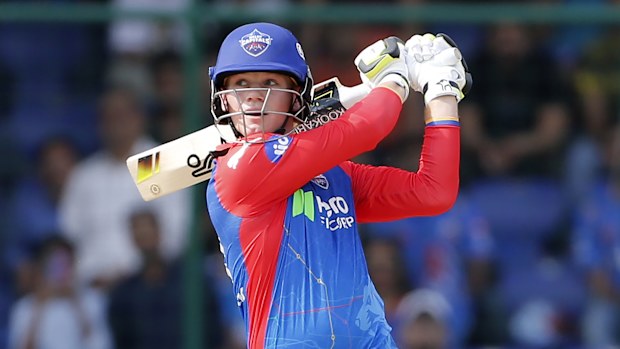 Delhi Capitals' Jake Fraser-McGurk bats during the Indian Premier League cricket match between Delhi Capitals and Mumbai Indians in New Delhi, India, Saturday, April 27, 2024. (AP Photo/Surjeet Yadav)