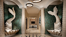 The suite welcomes guests with four fountains.