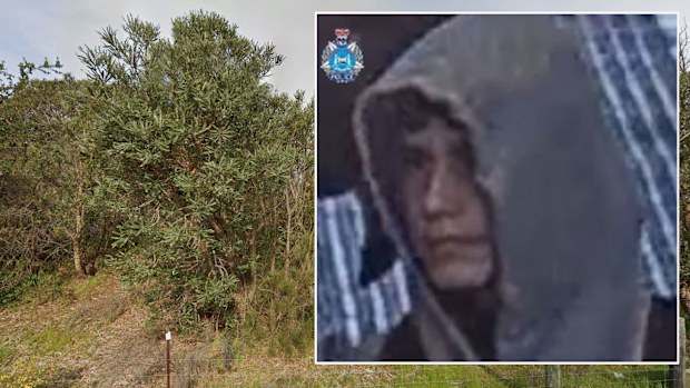 WA Police have released this image (inset) of a man who may be able to help with their enquiries over a fire in Perth bushland.