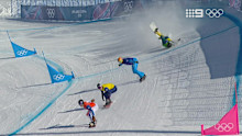 Adam Lambert clips the board of his rival and falls down in the mixed team final.