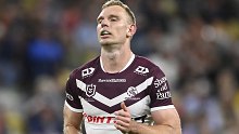 TOWNSVILLE, AUSTRALIA - JULY 06: Tom Trbojevic of the Sea Eagles runs during the round 18 NRL match between North Queensland Cowboys and Manly Sea Eagles at Qld Country Bank Stadium, on July 06, 2024, in Townsville, Australia. (Photo by Ian Hitchcock/Getty Images)