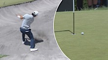 Min Woo Lee lands it on the green from the bunker