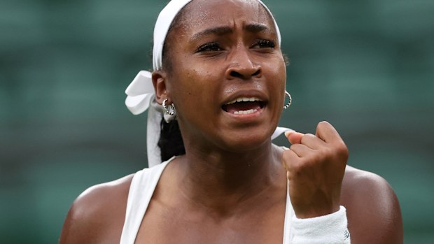 Coco Gauff during the Ladies' Singles first round match on day two of The Championships Wimbledon 2025 at All England Lawn Tennis and Croquet Club on July 1, 2025 in London, England. 