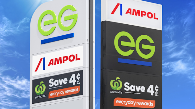 EG Group petrol station signs with the Ampol logo.
