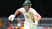 Nathan McSweeney bats during day one of the Third Test match in the series between Australia and India at The Gabba on December 14, 2024 in Brisbane, Australia. (Photo by Bradley Kanaris/Getty Images)