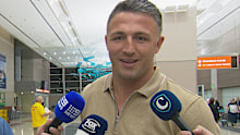 Sam Burgess speaks to media. 