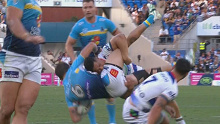 Roger Tuivasa-Sheck was sin binned for this tackle on Jayden Campbell. 