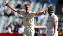 Australia's Josh Hazlewood appeals unsuccessfully for an LBW on Boxing Day.