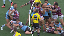 Jesse Ramien hits Karl Lawton high and sparks a melee.