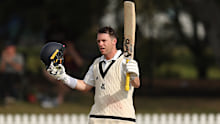 Marcus Harris celebrates his ton. 