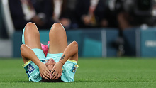 BRISBANE, AUSTRALIA - AUGUST 19: Sam Kerr of Australia goes down with an injury during the FIFA Women's World Cup Australia & New Zealand 2023 Third Place Match match between Sweden and Australia at Brisbane Stadium on August 19, 2023 in Brisbane / Meaanjin, Australia. (Photo by Cameron Spencer/Getty Images)