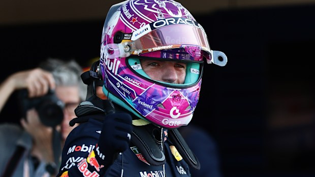 Max Verstappen gives a thumbs up after qualifying in Miami.