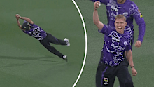 Nathan Ellis takes a spectacular catch for the Hurricanes.