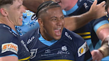 Tesi Nui celebrating the Norths Devils Queensland Cup grand final triumph over the Redcliffe Dolphins.