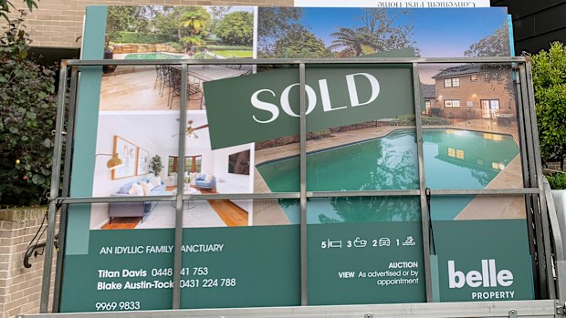 A sold sign outside a Sydney apartment building.