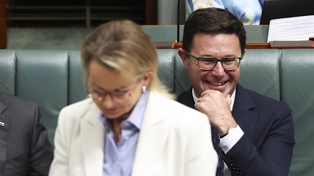 Shadow Treasurer Ted O'Brien, Opposition leader Sussan Ley and Nationals leader David Littleproud during Question Time at Parliament House in Canberra on Tuesday 25 November 2025.