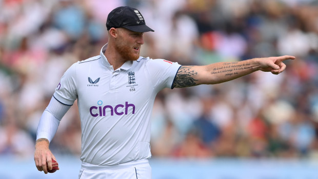 BIRMINGHAM, ENGLAND - JUNE 18: Ben Stokes of England points during Day Three of the LV= Insurance Ashes 1st Test match between England and Australia at Edgbaston on June 18, 2023 in Birmingham, England. (Photo by Stu Forster - ECB/ECB via Getty Images)