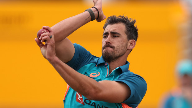Mitchell Starc of Australia bowls during an Australia Training Session at Lord's Cricket Ground on June 26, 2023 in London, England. (Photo by Ryan Pierse/Getty Images)