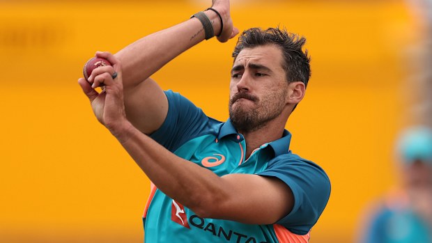 Mitchell Starc of Australia bowls during an Australia Training Session at Lord's Cricket Ground on June 26, 2023 in London, England. (Photo by Ryan Pierse/Getty Images)