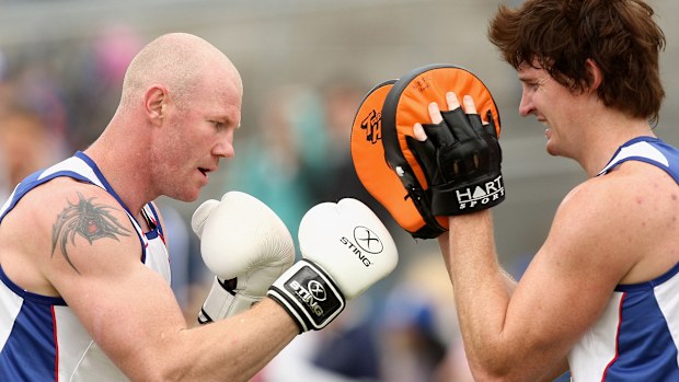 Barry Hall sparring at Western Bulldogs training.