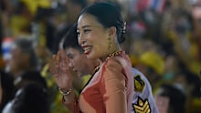 BANGKOK, THAILAND - 2020/11/01: Princess Bajrakitiyabha Mahidol waves at the royalist supporters. After the Buddhist ceremony at Grand palace. Thai King Maha Vajiralongkorn and Queen Suthida greet people who were wearing yellow shirt to present their support. (Photo by Yuttachai Kongprasert/SOPA Images/LightRocket via Getty Images)