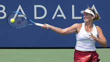 SAN JOSE, CALIFORNIA - AUGUST 07: Coco Vandeweghe of the United States returns a shot to Darija Jurak of Croatia and Andreja Klepac of Slovenia in the doubles semifinals on day 6 of the Mubadala Silicon Valley Classic at Spartan Tennis Complex on August 07, 2021 in San Jose, California. (Photo by Thearon W. Henderson/Getty Images)
