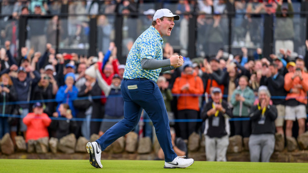 Robert MacIntyre celebrates after he wins the Scottish Open 2024 at The Renaissance Club.