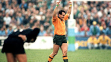 David Campese celebrates beating the All Blacks in the semifinal of the 1991 Rugby World Cup.