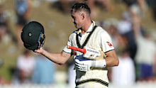 Marnus Labuschagne leaves The Basin Reserve after his dismissal. 