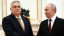 FILE - Russian President Vladimir Putin, right, and Hungarian Prime Minister Viktor Orban shake hands during their meeting at the Senate Palace of the Kremlin in Moscow, Russia, Nov. 28, 2025. (Alexander Nemenov/Pool Photo via AP, File)