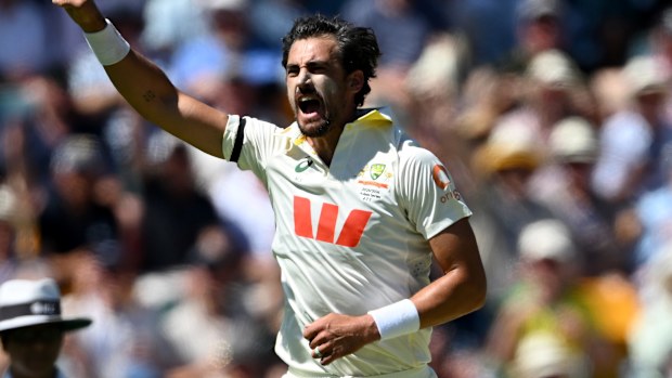 Mitchell Starc takes a wicket.