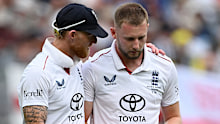 PERTH, AUSTRALIA - NOVEMBER 22: England captain Ben Stokes with Gus Atkinson during day two of the First 2025/26 Ashes Series Test Match between Australia and England at Perth Stadium on November 22, 2025 in Perth, Australia. (Photo by Gareth Copley/Getty Images)