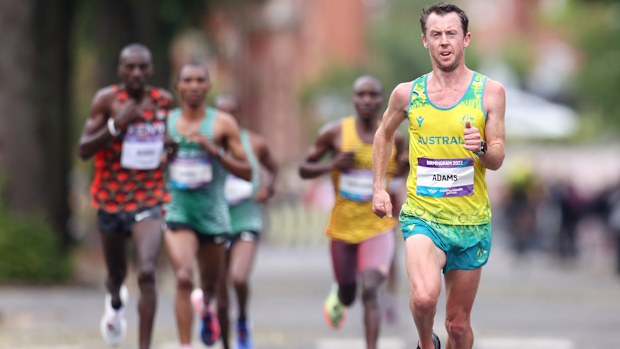 Liam Adams leading the field at the Birmingham 2022 Commonwealth Games.