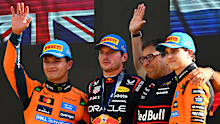 Lando Norris, Max Verstappen and Oscar Piastri after the Italian Grand Prix.