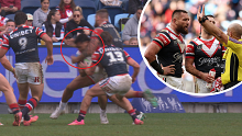 Jared Waerea-Hargreaves (insert) is sin binned for a high shot on Max Feagai.