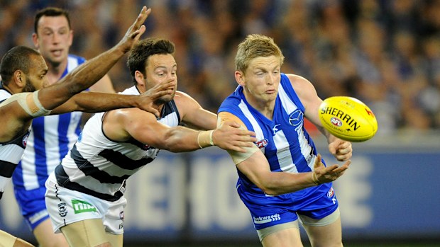 Jack Ziebell of North Melbourne releases the ball. (AAP)