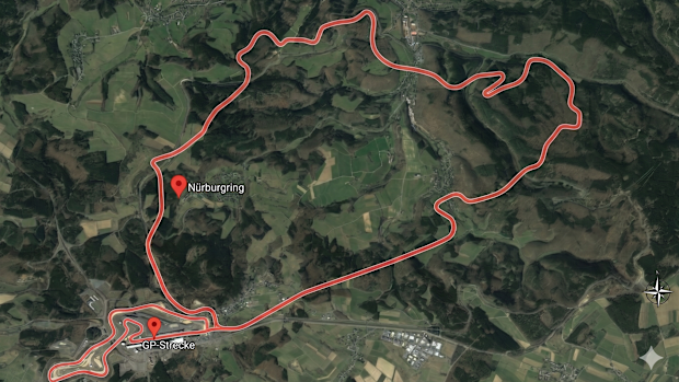 The sprawling Nurburgring Nordschleife in the Eifel mountains of Germany.