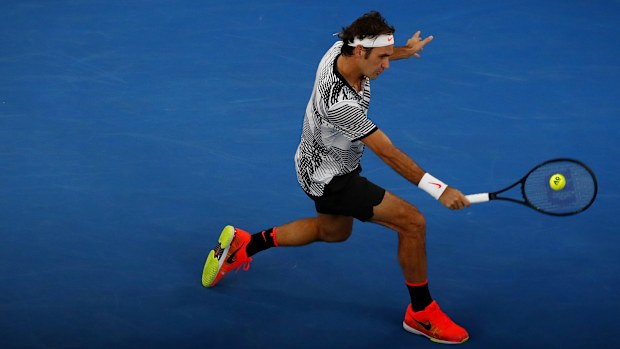 Roger Federer. Rafael Nadal vs Roger Federer during the men's finals at the Rod Laver Arena. Day 14 of the Australian Open tennis tournament in Melbourne, on Sunday 29 January 2017. Photo: Alex Ellinghausen